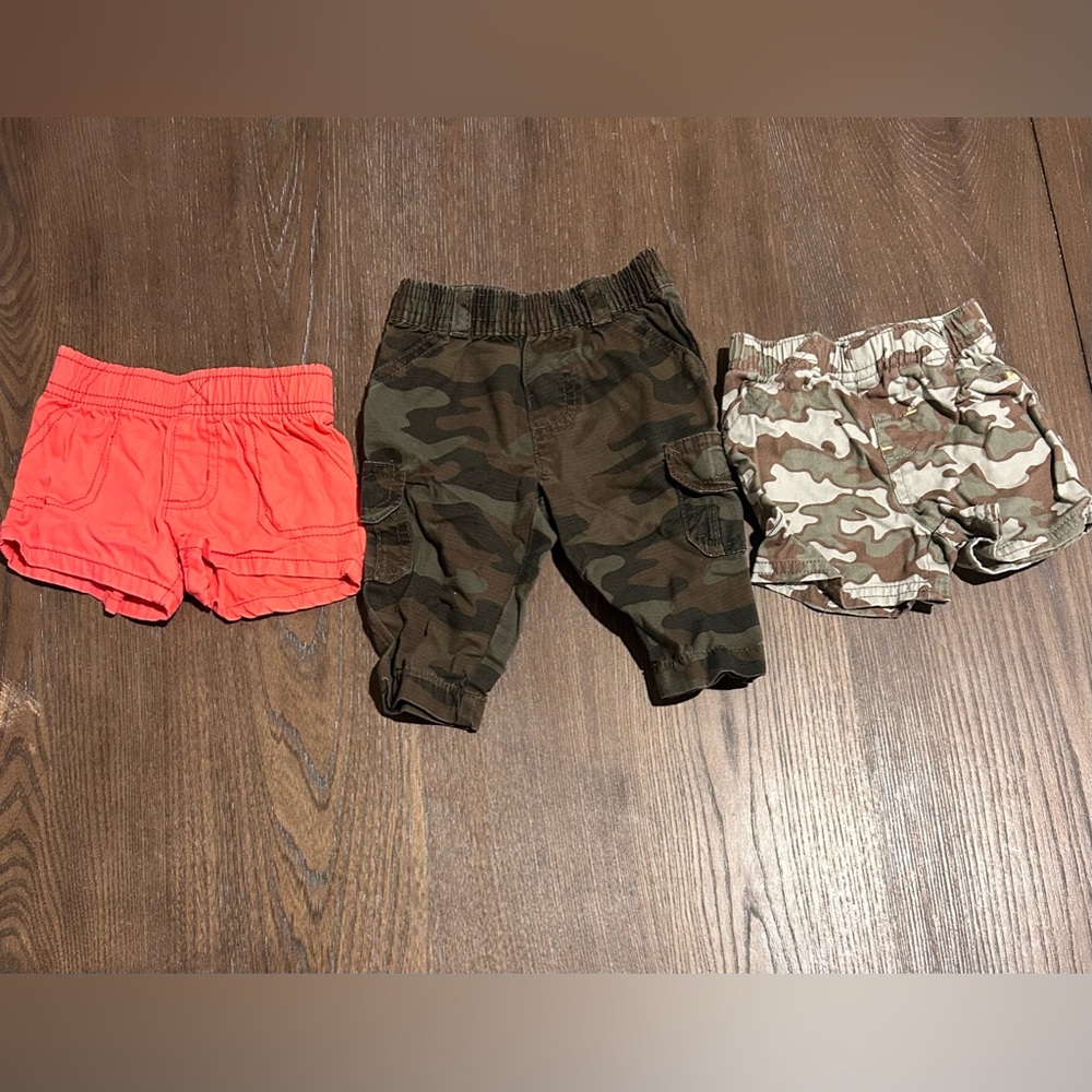 3- Piece Shorts and Camo Pants Set from Carter’s – Size 3 Months